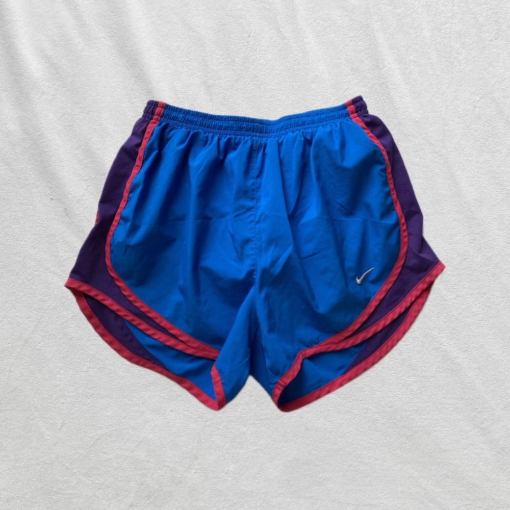 blue purple pink Nike dri fit shorts